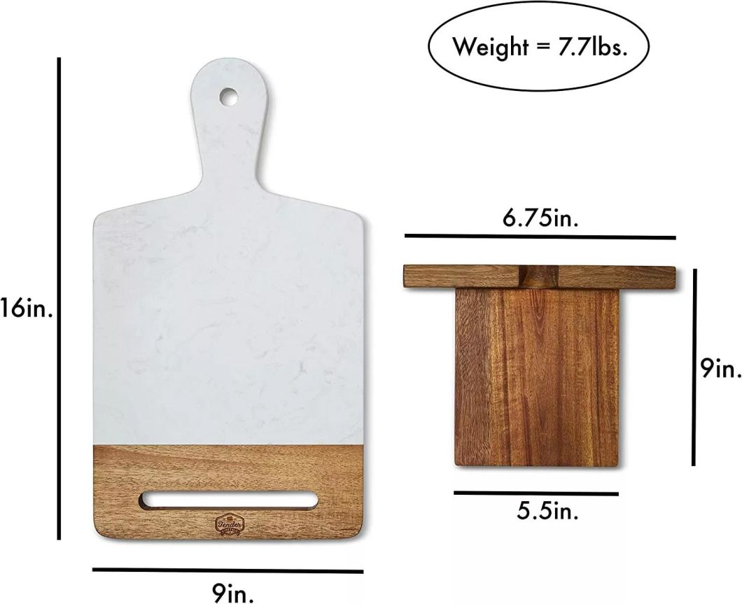 Marble Acacia Wood Cutting Board Cookbook Holder Charcuterie Board White Marble Cheese Board