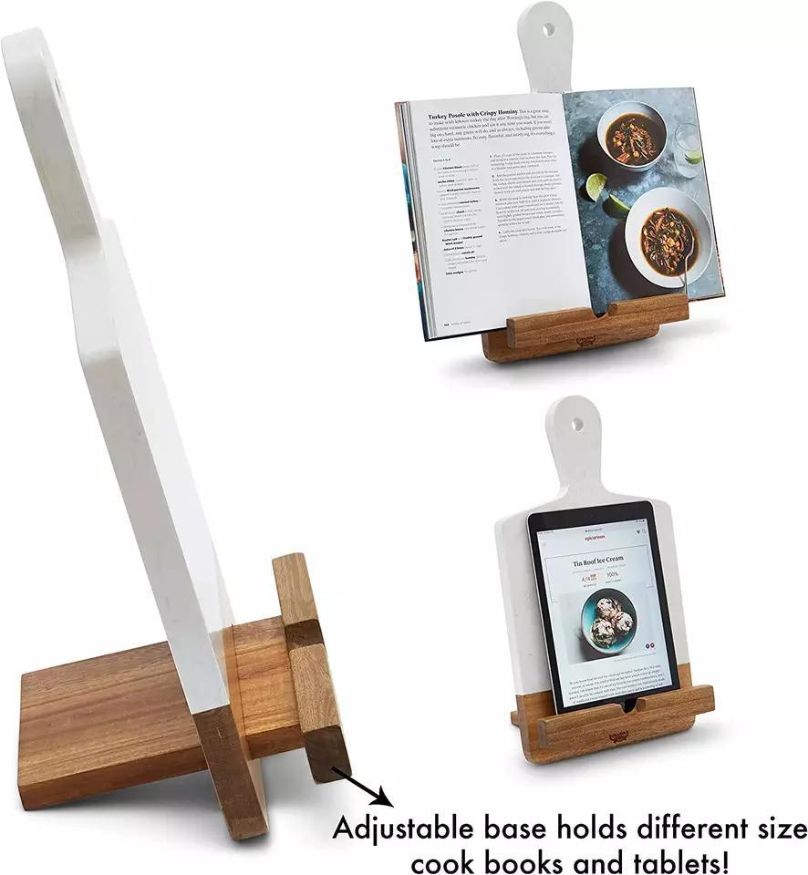 Marble Acacia Wood Cutting Board Cookbook Holder Charcuterie Board White Marble Cheese Board