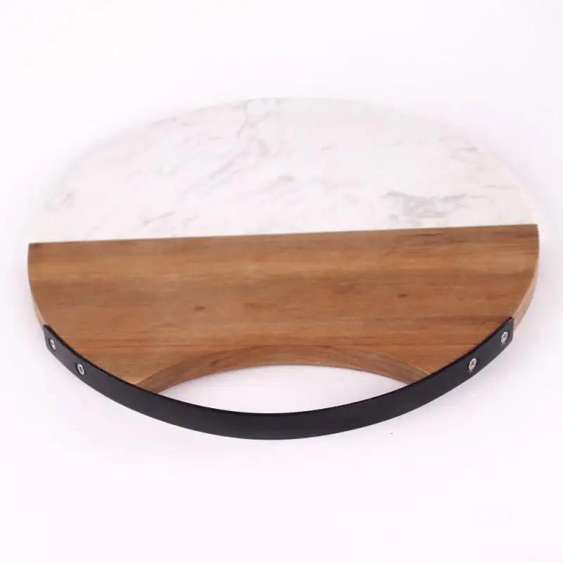 New Products Round Marble Wooden Board for Cheese with Metal Handle