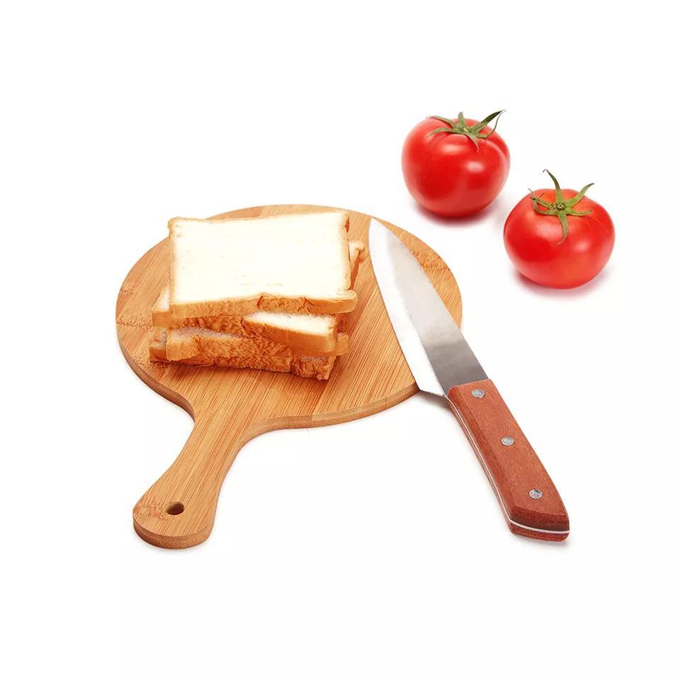 Double Side Use Round Wood Tray Chopping Board Beef Pizza Dinner Circle Cheese Board with Handle
