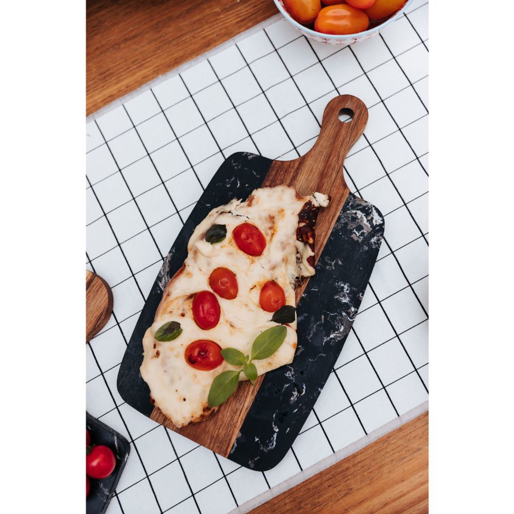 Paddle Shape Black Marble and Acacia Wood Serving Board Cheese Board