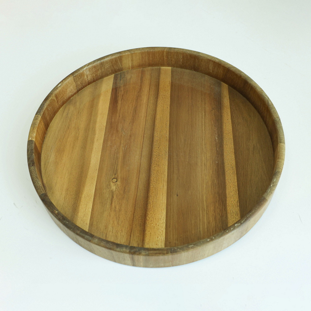 Decorative 15.7′ ′ Round Acacia Wood Serving Tray Coffee Table Tray