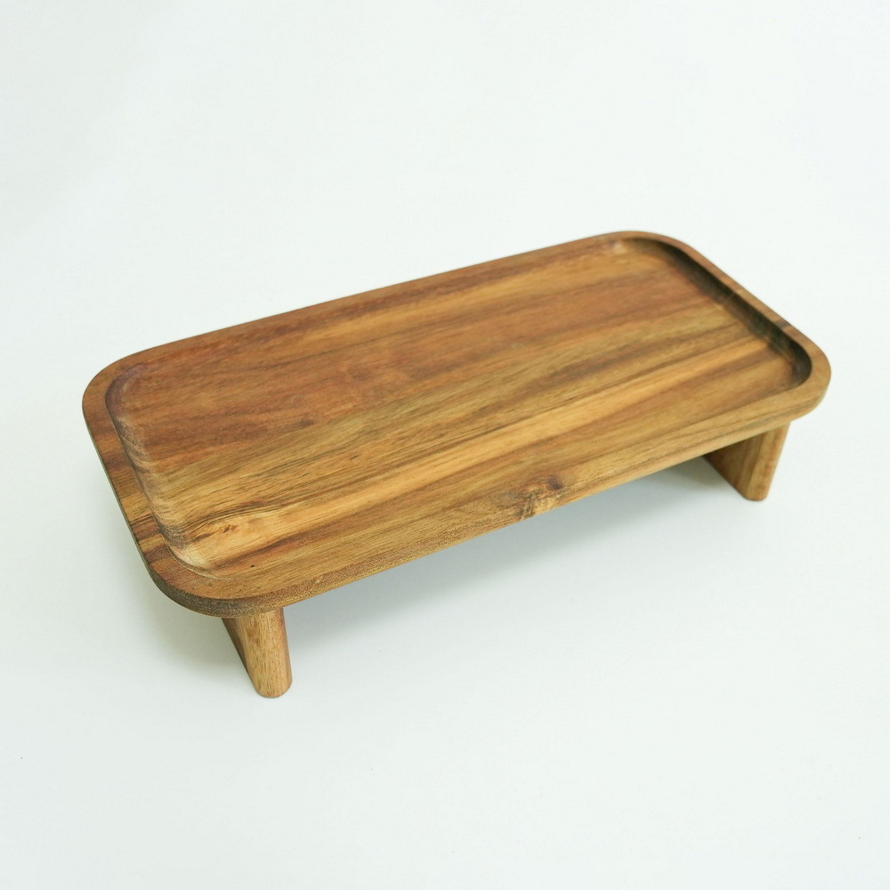 Japanese Style Set of 2 Wood Tray Table Sushi Wooden Food Serving Tray with Stand