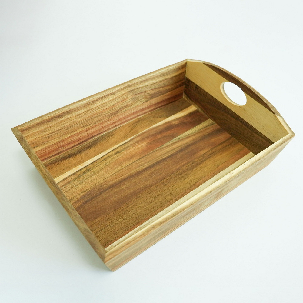 Large Acacia Wood Tray Organizer Wooden Storage Tray with Handles