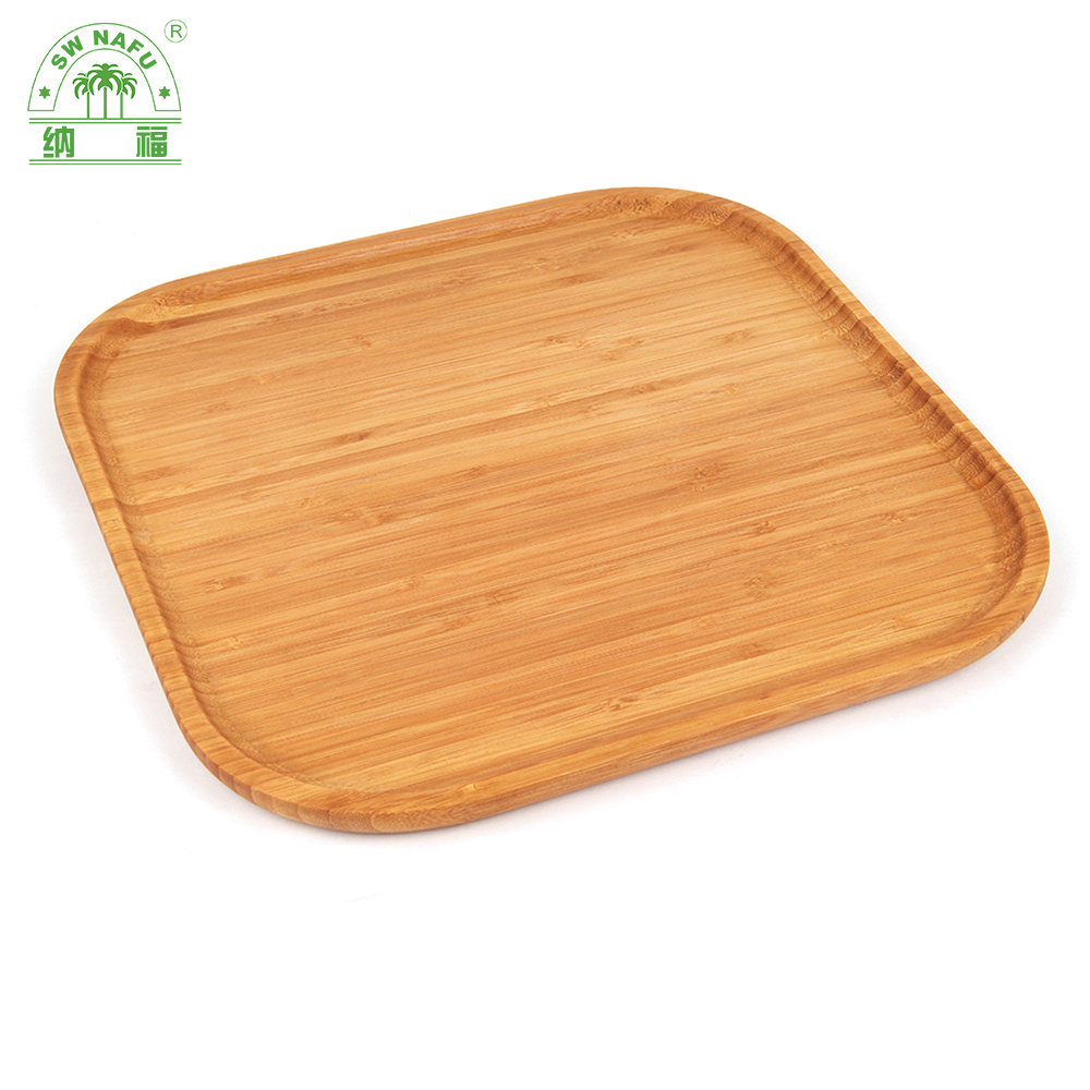 Square Shape 13 Inch Serving Tray Bamboo Wood Serving Plate Dinner Plate