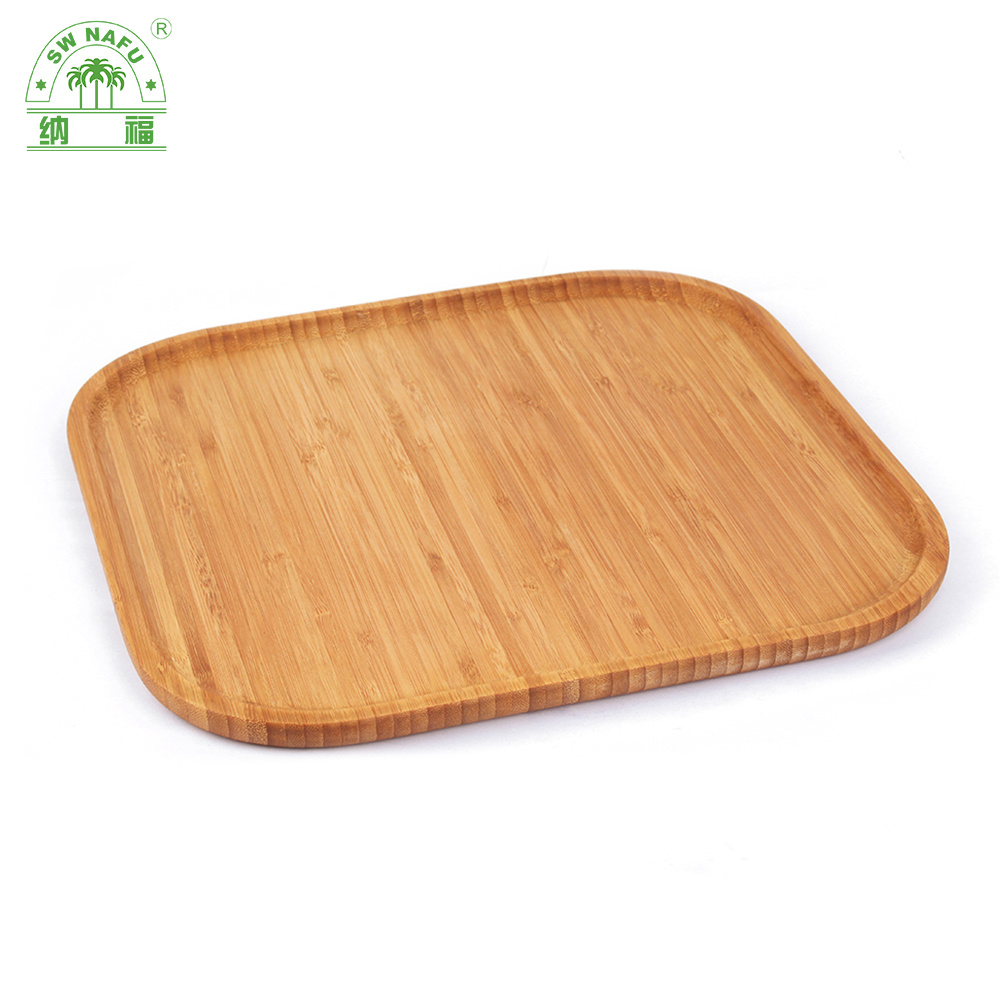 Square Shape 13 Inch Serving Tray Bamboo Wood Serving Plate Dinner Plate