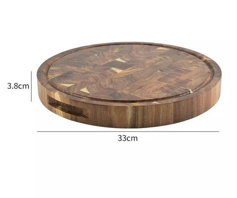 Thick End Grain Round Acacia Wooden Chopping Board Wooden Butcher Block with Two Handles for Kitchen