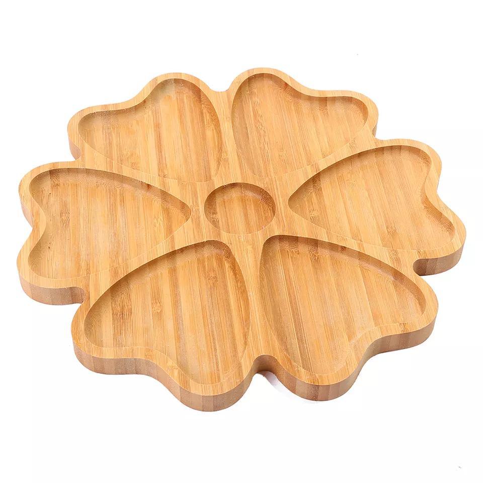 Flower Shaped 6-Compartments Dipping Sauce Plate Bamboo Divided Serving Bowl Dry Fruit Plates