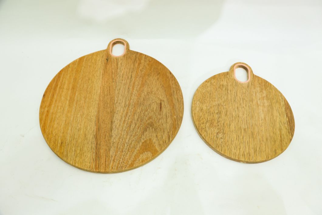 Round Acacia Wood Cutting Board Chopping Board Setwith Gold Metal Handle