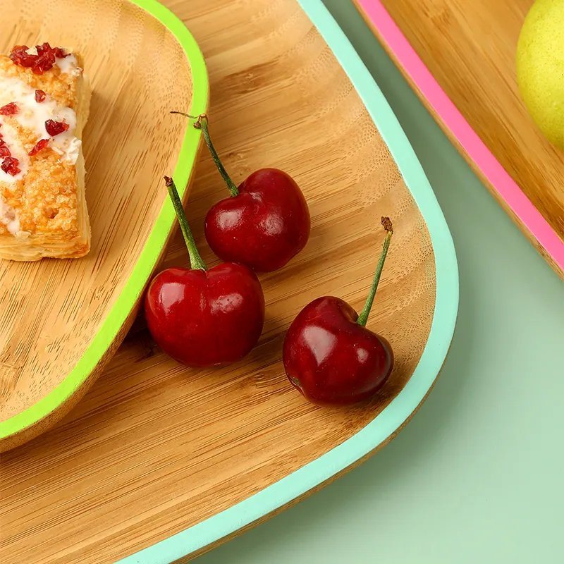 Square Bamboo Wooden Serving Tray Plate Dish with Color Edge for Appetizer Snack Nuts Cake and Breakfast