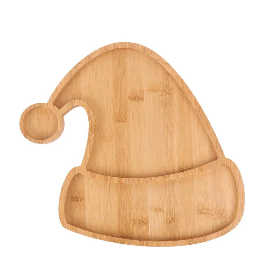 Christmas Tree Santa Hat Wood Bamboo Serving Tray Christmas Wooden Plate