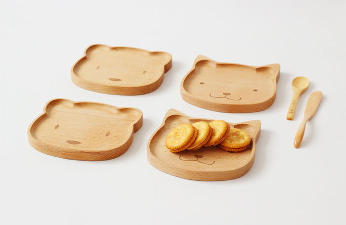 Animal Kitten Bear Solid Wood Dinner Plate Cartoon Tray Snack Wooden Plate