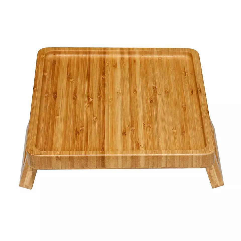 Collapsible Bamboo Coffee and Sofa Tables Clip on Couches Armrest Organizer Wooden Side Arm Tray Table