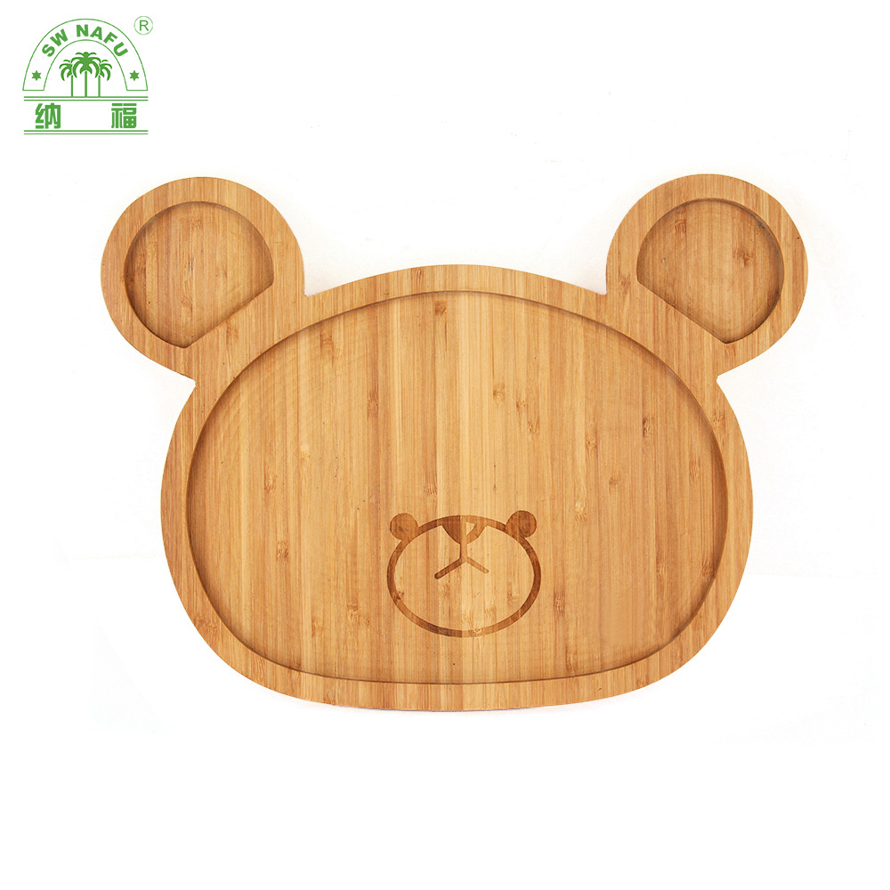 Custom Bear Shape Divided Bamboo Dinner Plates Portion Plates for Kids