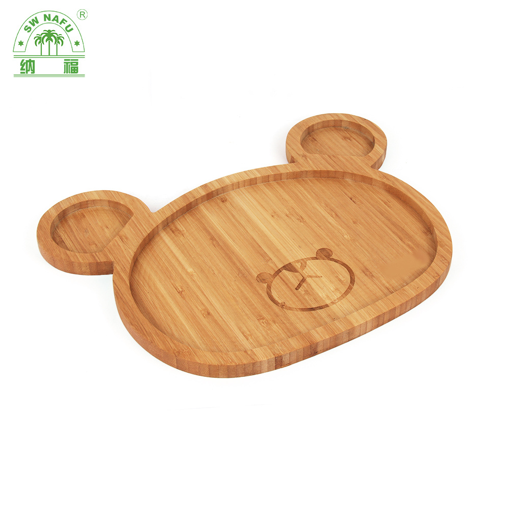 Custom Bear Shape Divided Bamboo Dinner Plates Portion Plates for Kids