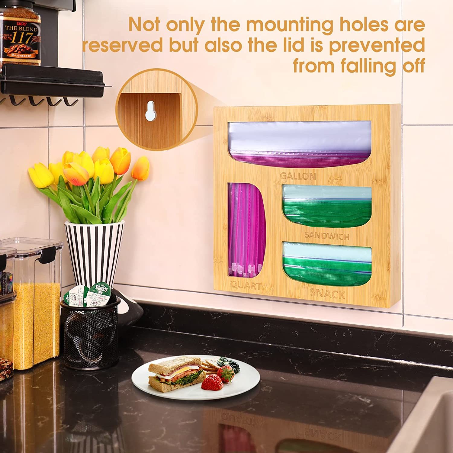 Pure Natural Compatible Quality Bamboo Ziplock Bag Storage Organizer for Kitchen Drawer