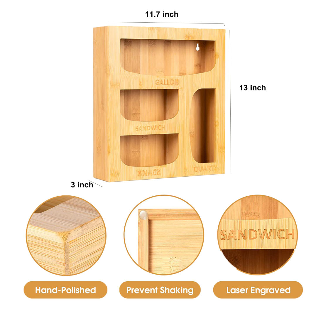 Pure Natural Compatible Quality Bamboo Ziplock Bag Storage Organizer for Kitchen Drawer