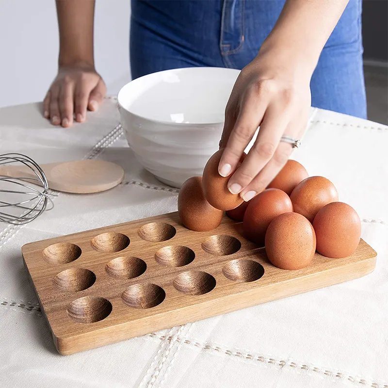 18 Grids Acacia Wooden Egg Holders Egg Tray