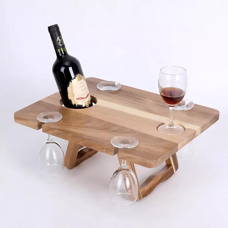 Factory Customization Portable Foldable Acacia Picnic Wine Table Rectangle Platter