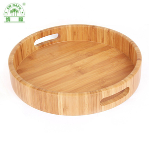 Round Shape Bamboo Serving Tray Food Tray with Cut out Handle From Fujian Factory