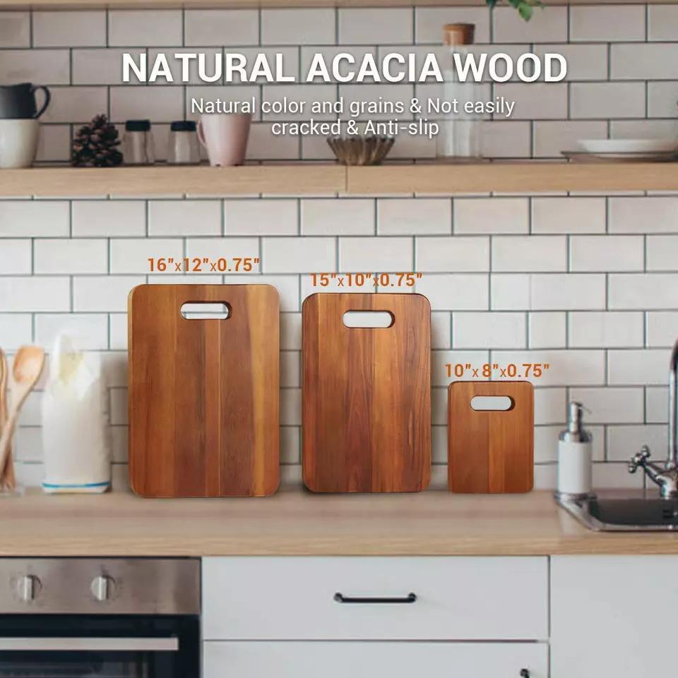 Wooden Chopping Board Set Blank Kitchen Acacia Wood Butcher Chopping Blocks Set