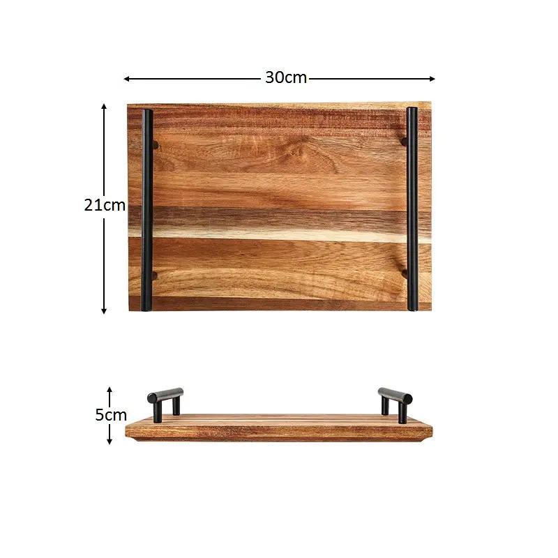 Nordic Ottoman Household Rectangle Wood Serving Tray Coffee Serving Tray with Handles