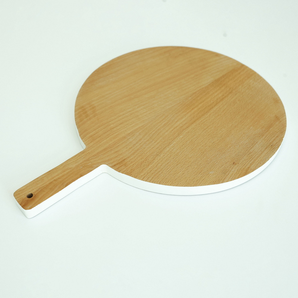 Round Beech Wood Cutting Board with Handle for Kitchen