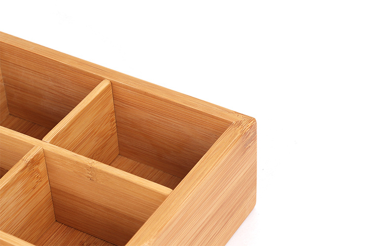 Custom Quality 8 Compartment Bamboo Tea Box and Tea Bag Organizer for Home or Company