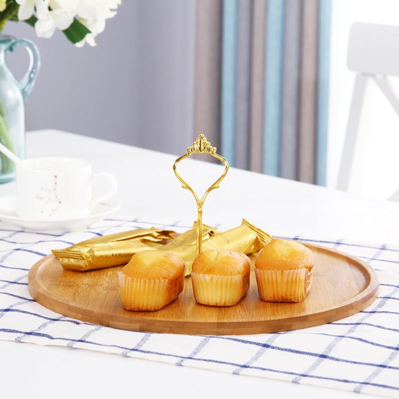 Three Layer Bamboo and Wood Dried Fruit Tray Compartment Snack Cake Tray Cake Stand for Wedding