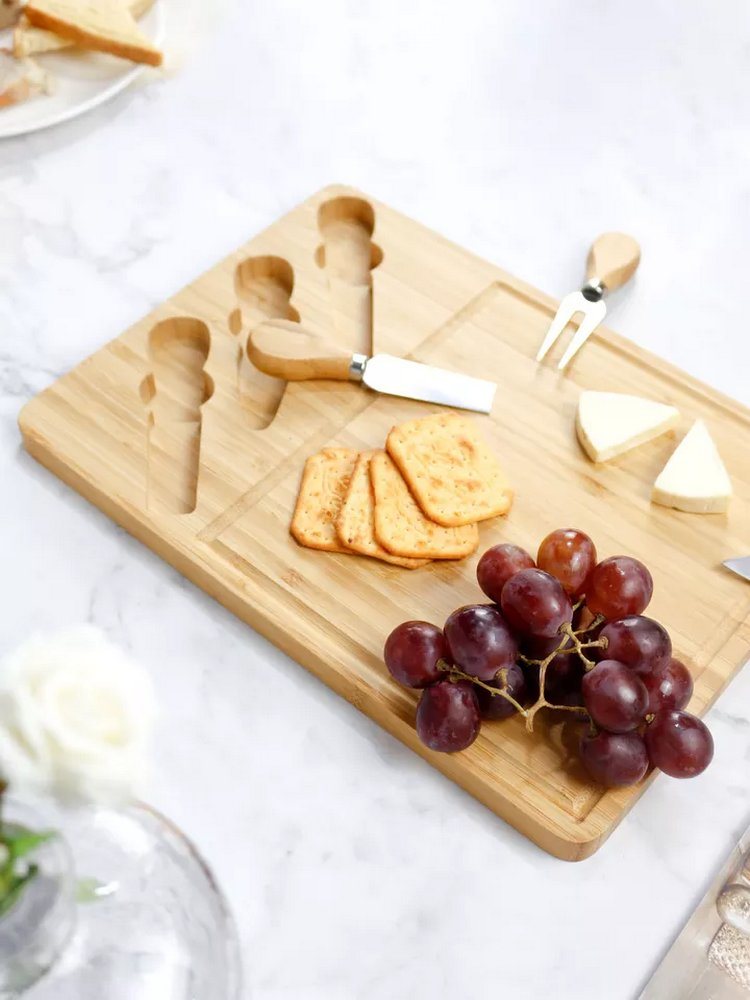 Rectangle Bamboo Picnic Charcuterie Cutlery Cheese Board with 3 Knives Set