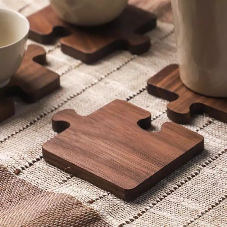 Japanese Style Durable Black Walnut Puzzle Wood Coasters Sets for Cup