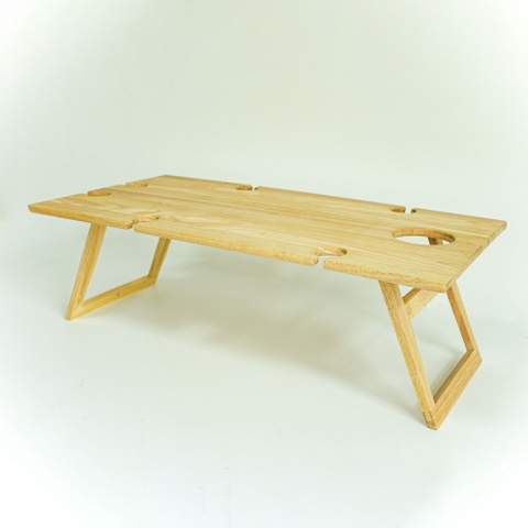 Rectangular Wood Collapsible Snack Portable Table Wood Folding Picnic Table with Wine Holder and Wine Glass Holder