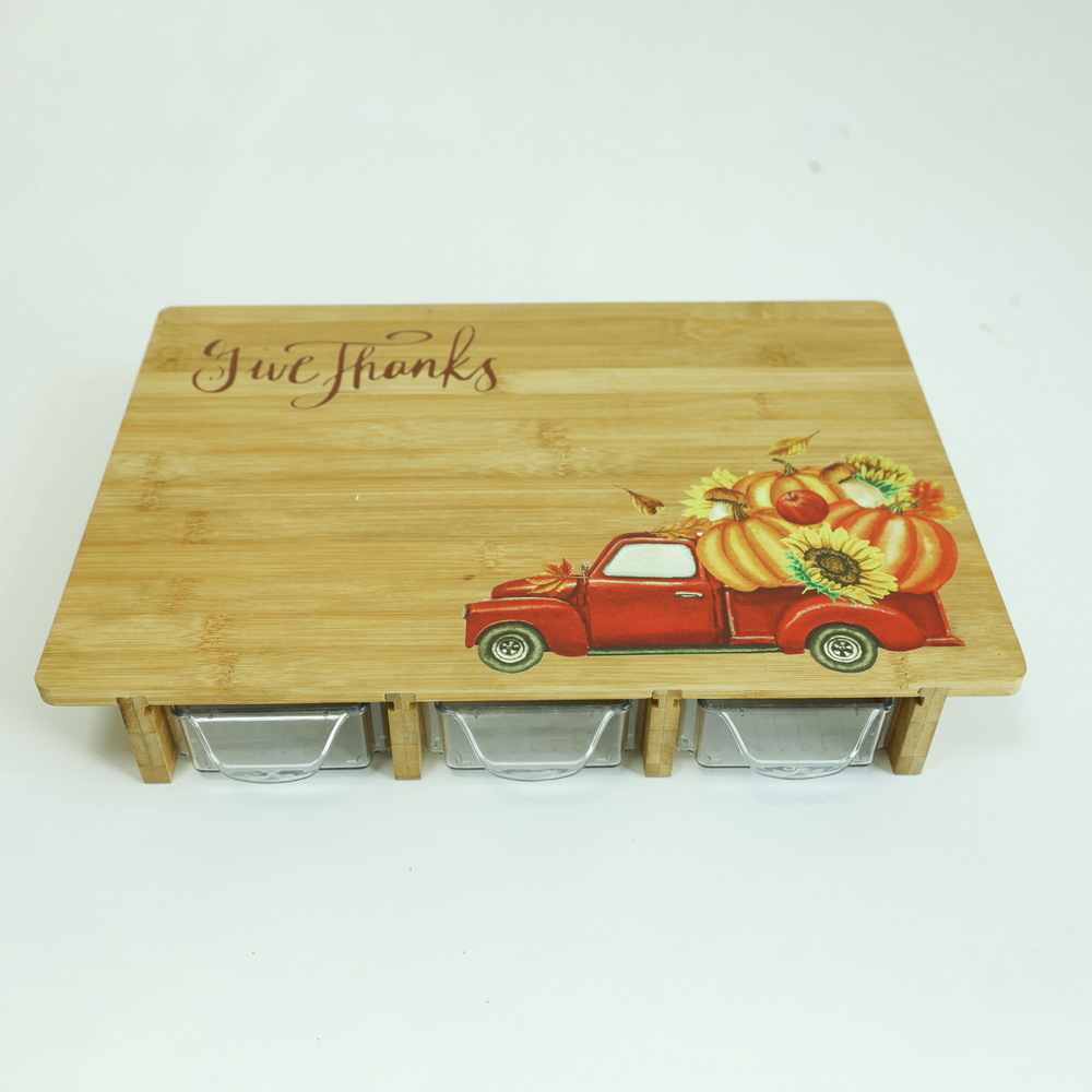Large Bamboo Cutting Board with 3 Plastic Storage Drawers