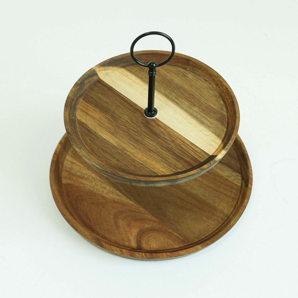 Fujian Factory Manufacture 2 Tier Acacia Wooden Cake Stand for Wedding