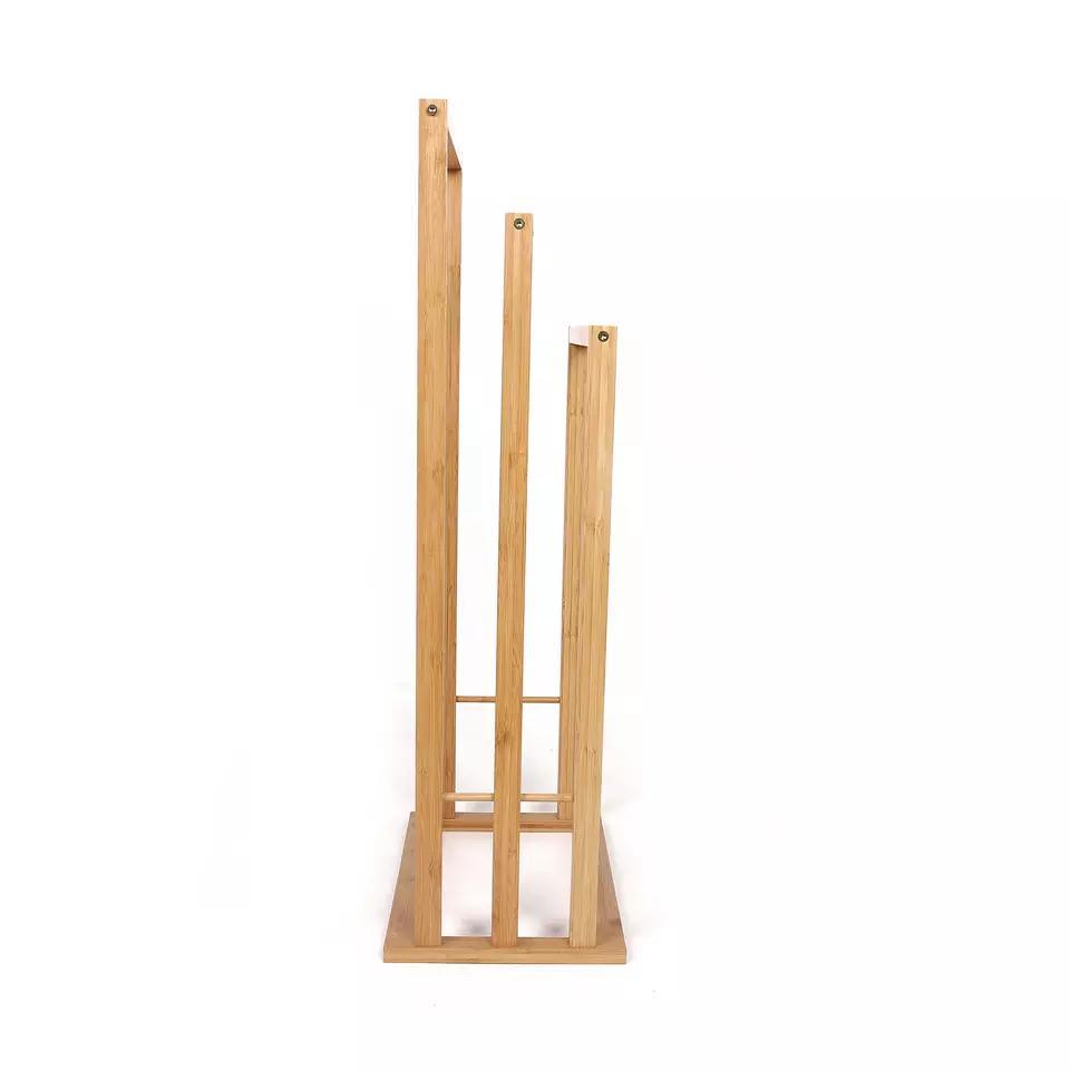 Natural Bamboo Wooden Freestanding Ledder Stand Shelf Bathroom Towel Holder Rack
