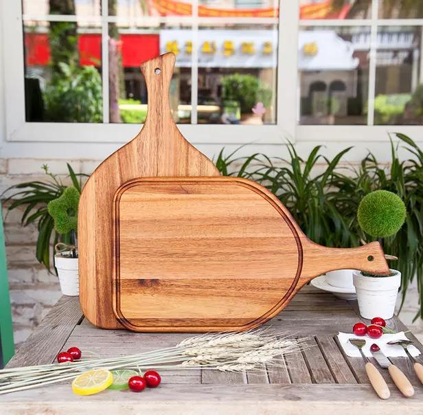 Solid Acacia Wood Fruit Cutting Board Steak Pizza Peel Plate Bread Cutting Board