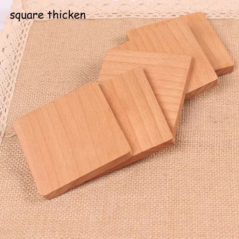 Durable Heat Resistant Beech Wood Tea Coffee Cup Pad Placemats Square Round Drink Mat Coaster Set