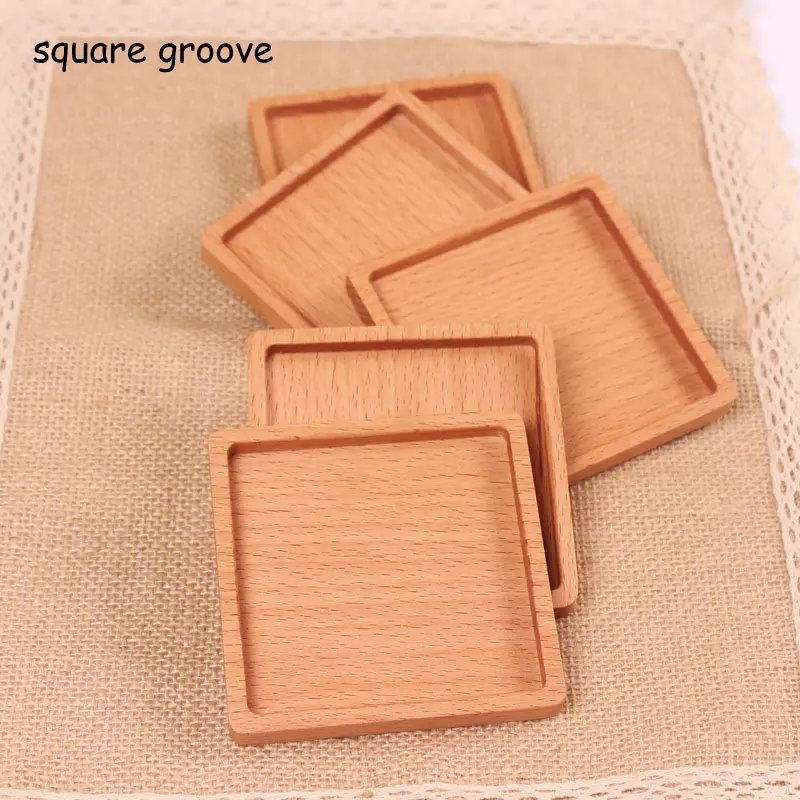 Durable Heat Resistant Beech Wood Tea Coffee Cup Pad Placemats Square Round Drink Mat Coaster Set