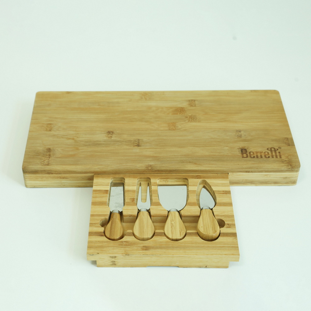 Bamboo Cheese Board with Knife and Drawer