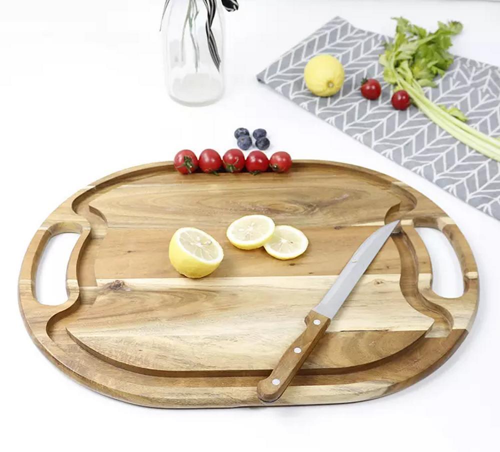 Custom Logo Large Natural Acacia Wood Barbecue BBQ Cutting Board with Handles