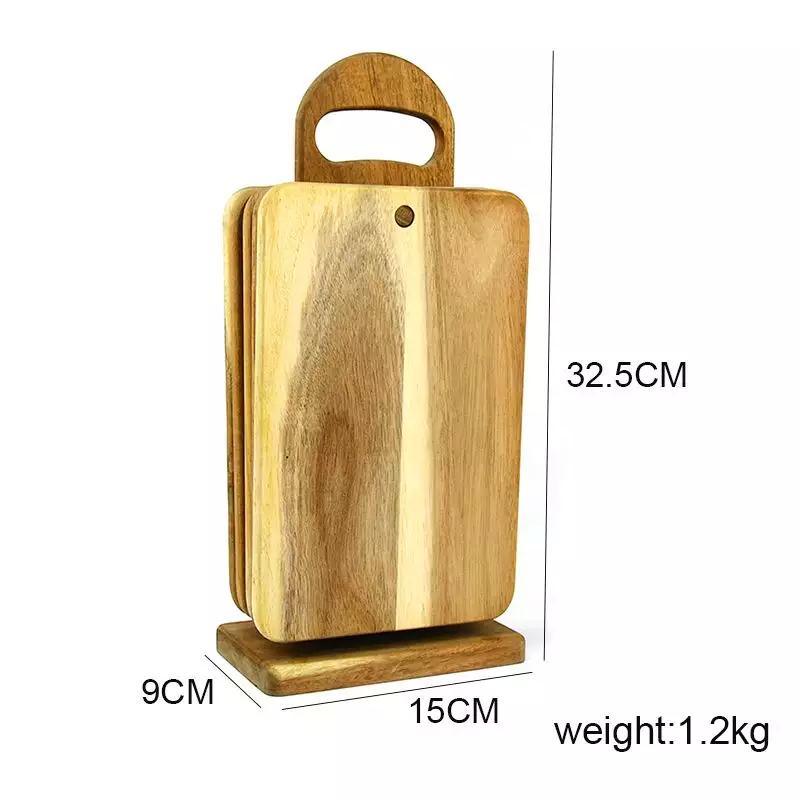 Multi Pieces Acacia Wood Chopping Board Kitchen Cutting Board Set with Holder