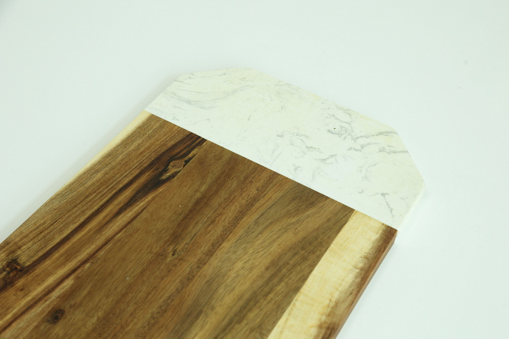 Natural Octagonal White Marble and Acacia Wood Cheese Board Cutting Board for Kitchen