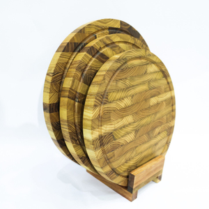 Round and Thick End Grain Teak Wood Cutting Board Set