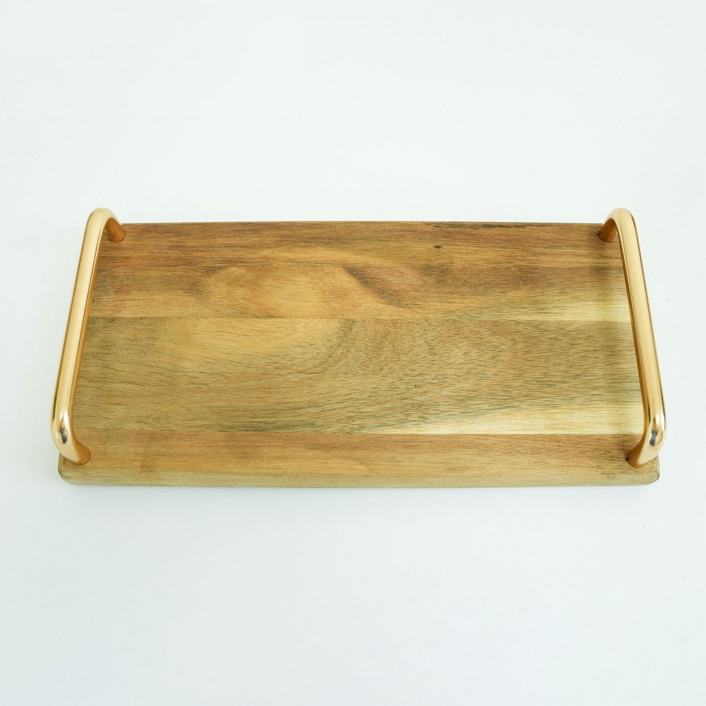 Rectangular Acacia Wood Serving Tray Serving Platters with Metal Handles