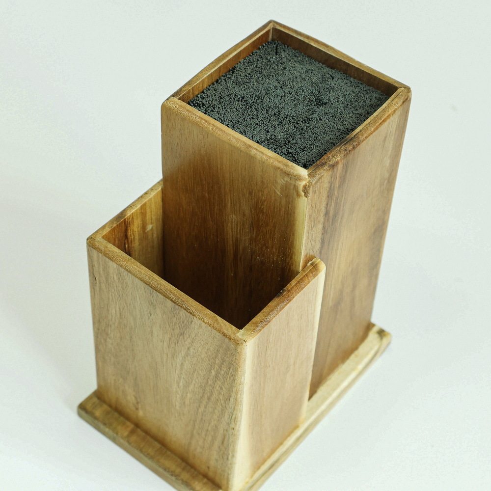 Two-Tier Wooden Kitchen Knife Block with Removable PP Strips for Kitchen Counter