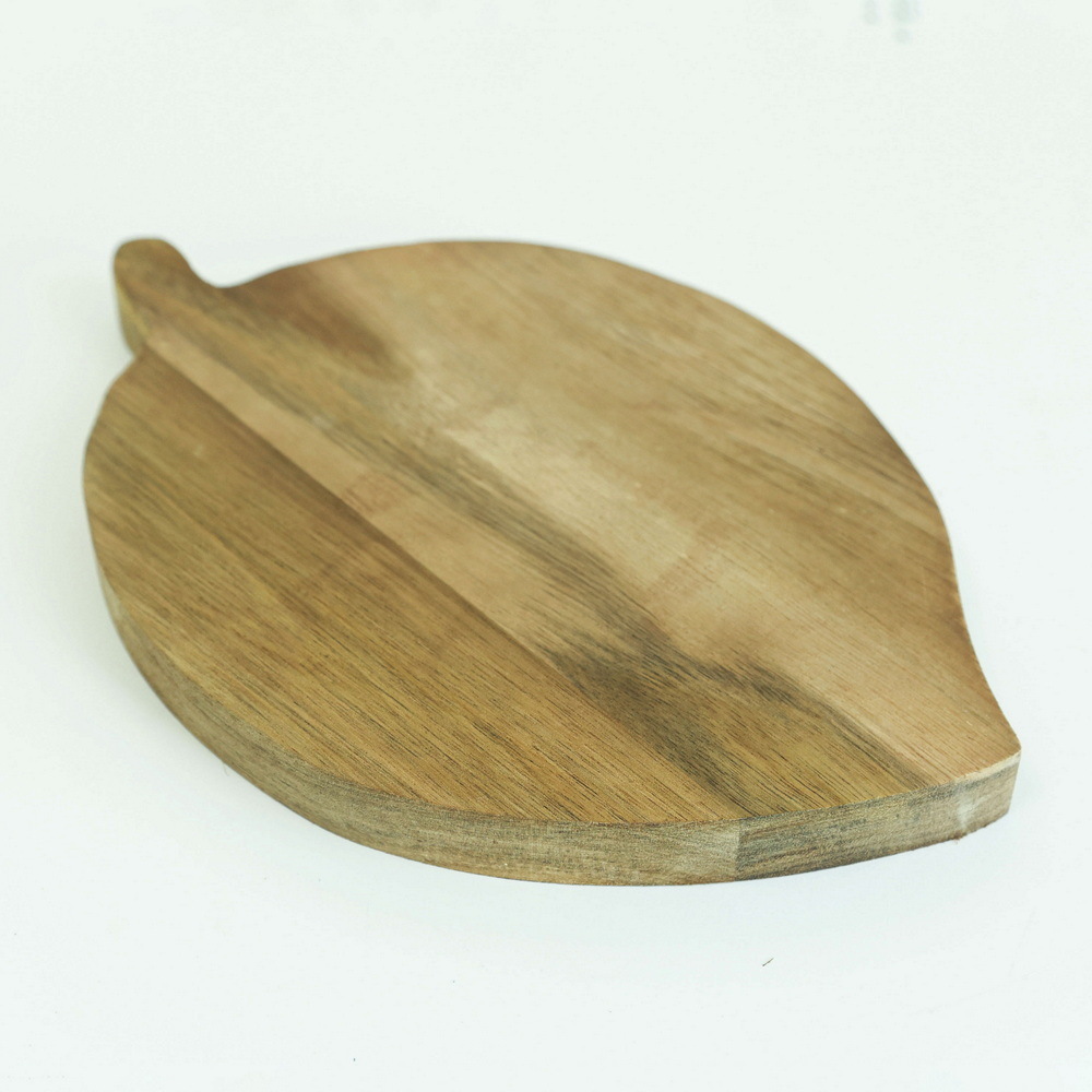 Leaf Shape Reusable Wooden Serving Platters Wood Plate for Snack Cake