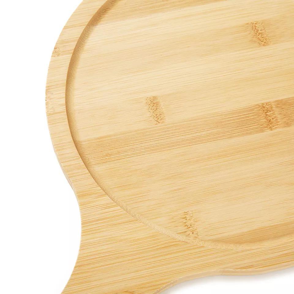 Custom Round 25cm Wooden Tray with Handle Bamboo Fruit Bread Pizza Steak Cutting Board with Containers
