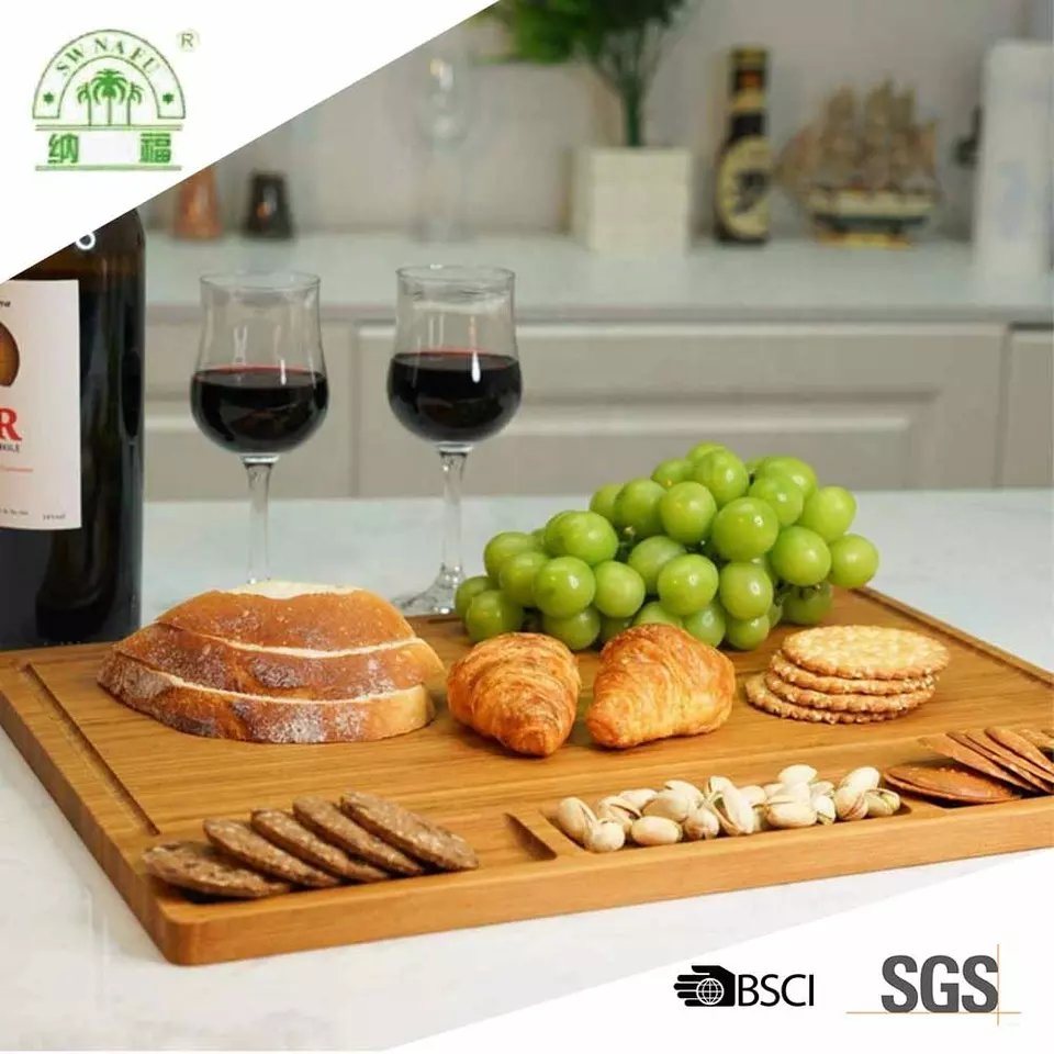 Extra Large Bamboo Cutting Board Cheese Cutting Board with Juice Groove and 3 Built-in Dividers
