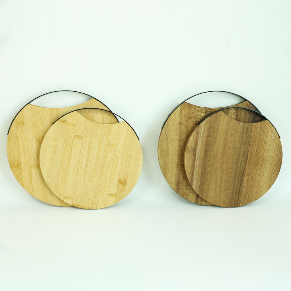 Round Acacia Wood Cutting Board Set of 2 with Handle.