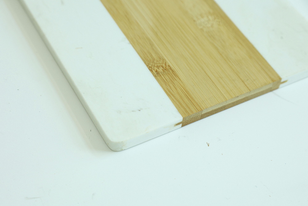 Bamboo and White Marble Cheese Cutting Board Serving Board with Wood Handle